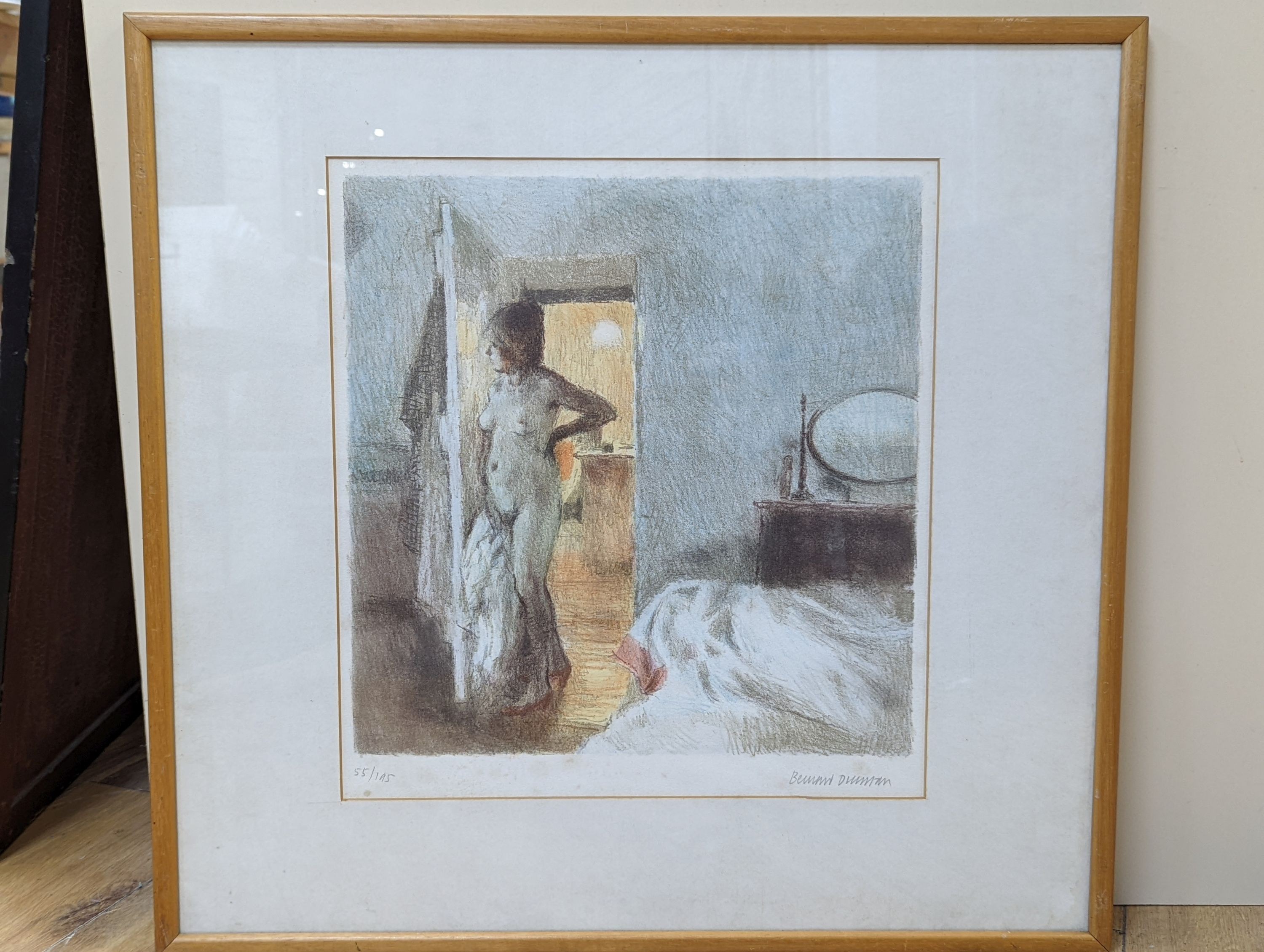 Bernard Dunston, limited edition print, Nude in a bedroom, signed in pencil, 55/195, 38 x 36cm